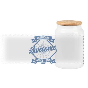 Legendär Awesome seit 1984 - Panorama Keksdose mit Holzdeckel - Weiß - Vorne