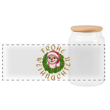 Weihnachts-Otter Kollektion: Festlicher Otter - Panorama Keksdose mit Holzdeckel - Weiß - Vorne