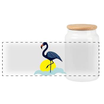 Blauer Flamingo - Panorama Keksdose mit Holzdeckel - Weiß - Vorne