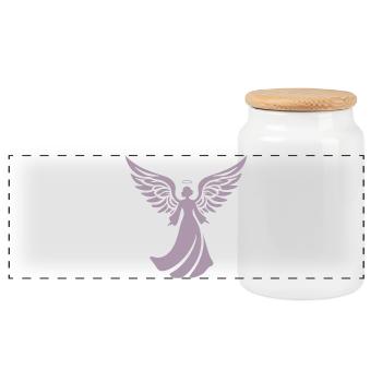 Angel Silhouette Christmas Halo - Panoramic Cookie Jar with Wooden Lid - white - Front