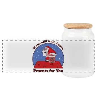 Santa Claus pooping - Panoramic Cookie Jar with Wooden Lid - white - Front