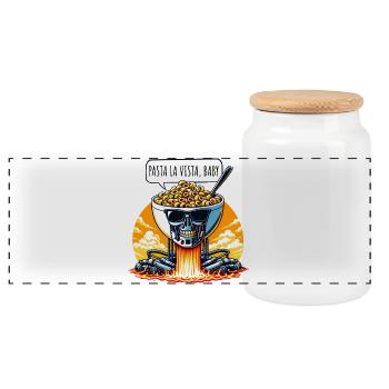 Pasta La Vista Baby Funny Pun - Panoramic Cookie Jar with Wooden Lid - white - Front