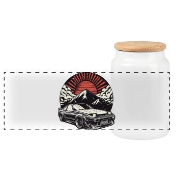 JDM car Japanese Retro Car Racing Drifting Legend - Panoramic Cookie Jar with Wooden Lid - white - Front