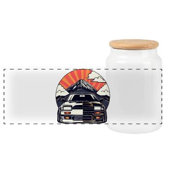JDM-Auto Japanische Retro-Autorenn-Drift-Legende - Panorama Keksdose mit Holzdeckel - Weiß - Vorne