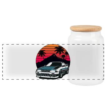 JDM car Japanese Retro Car Racing Drifting Legend - Panoramic Cookie Jar with Wooden Lid - white - Front