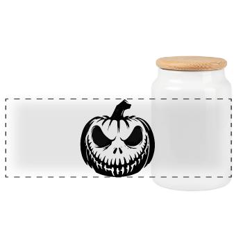 Pumpkin Ghost Halloween - Panoramic Cookie Jar with Wooden Lid - white - Front
