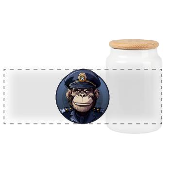 Monkey Policewoman - Panoramic Cookie Jar with Wooden Lid - white - Front