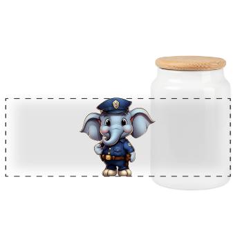 Elephant Policewoman - Panoramic Cookie Jar with Wooden Lid - white - Front