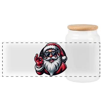 Santa Claus with Sunglasses Xmas Costume - Panoramic Cookie Jar with Wooden Lid - white - Front