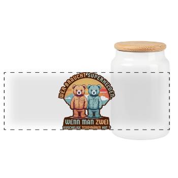 Superhero Bear - Panoramic Cookie Jar with Wooden Lid - white - Front
