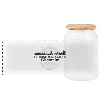 Skyline Chemnitz - Panorama Keksdose mit Holzdeckel - Weiß - Vorne