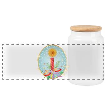 red christmas candle for christmas in frame - Panoramic Cookie Jar with Wooden Lid - white - Front