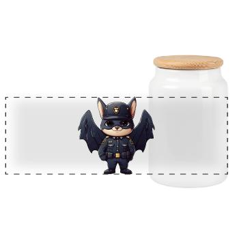 Policier chauve-souris - Boîte à biscuits avec couvercle en bois - blanc - Devant