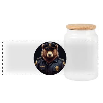 Bear Policewoman - Panoramic Cookie Jar with Wooden Lid - white - Front