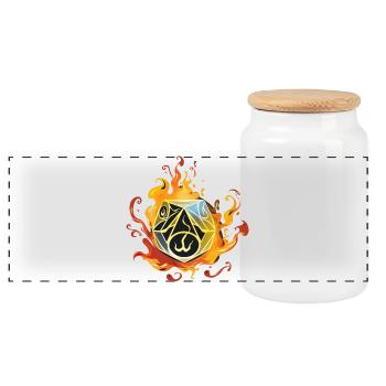 W20 Silhouette In Flammen Fantasy RPG Shirt - Panorama Keksdose mit Holzdeckel - Weiß - Vorne