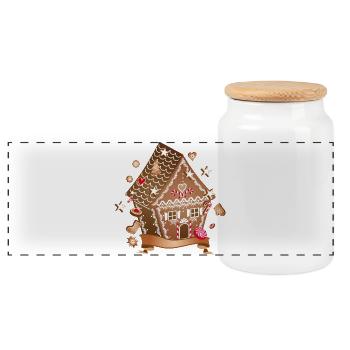 Christmas Cookies Gingerbread House for Christmas - Panoramic Cookie Jar with Wooden Lid - white - Front
