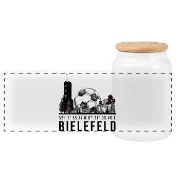 Koordinaten Bielefeld - Panorama Keksdose mit Holzdeckel - Weiß - Vorne