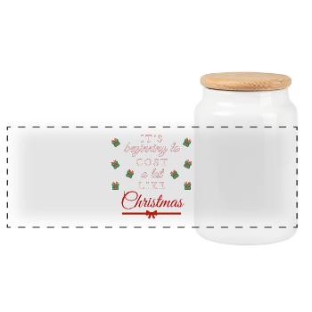 It's starting to taste funny like Christmas - Panoramic Cookie Jar with Wooden Lid - white - Front