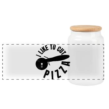 Funny Pizza Lover Quote - Panoramic Cookie Jar with Wooden Lid - white - Front