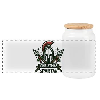 Spartan Noël Muscle – Cadeau musculation - Boîte à biscuits avec couvercle en bois - blanc - Devant