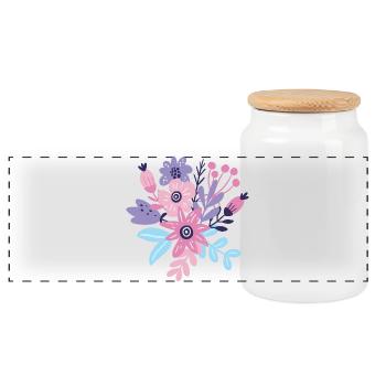 Pastel Floral Burst - Panoramic Cookie Jar with Wooden Lid - white - Front
