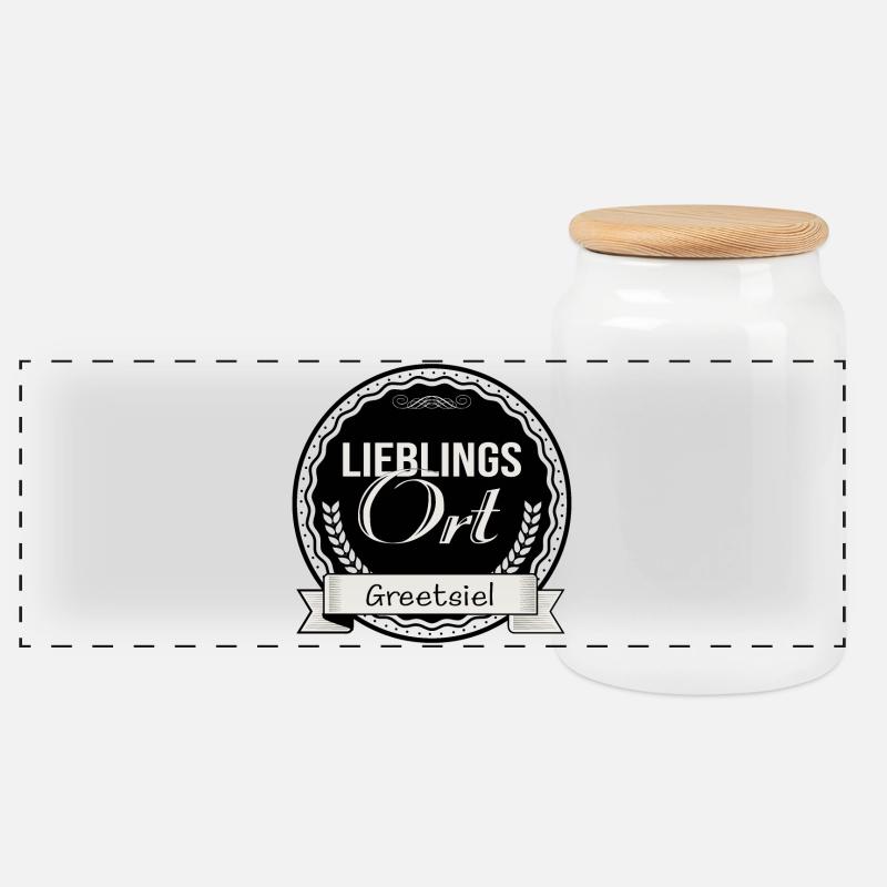 Lieblingsort Greetsiel - Panorama Keksdose mit Holzdeckel - Weiß