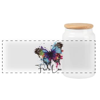 Rainbow Butterfly Splash free to love - Panoramic Cookie Jar with Wooden Lid - white - Front