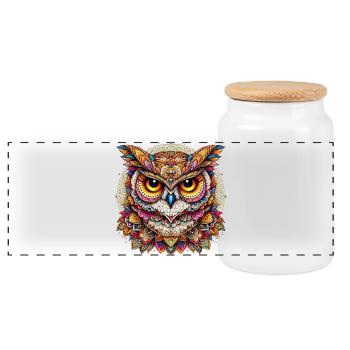 Owl decorated with Mandalas - Panoramic Cookie Jar with Wooden Lid - white - Front