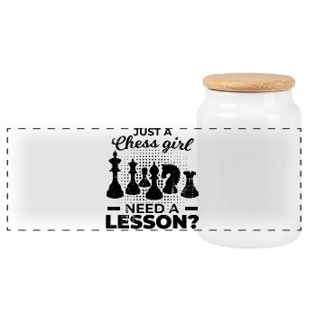 Funny Chess Girl - Panoramic Cookie Jar with Wooden Lid - white - Front