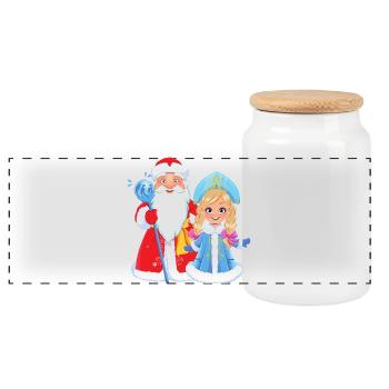 Ded Moroz Snegurotschka russischer Weihnachtsmann - Panorama Keksdose mit Holzdeckel - Weiß - Vorne
