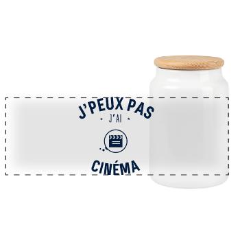 J peux pas j ai Cinéma - Boîte à biscuits avec couvercle en bois - blanc - Devant