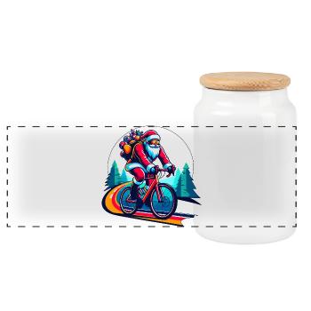 Christmas Santa Claus on the Road Bike Gravel - Panoramic Cookie Jar with Wooden Lid - white - Front