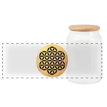 Yoga Kreis Flower of Life Gold Muster om Namaste - Panorama Keksdose mit Holzdeckel - Weiß - Vorne
