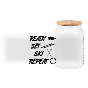 Funny skier saying - Panoramic Cookie Jar with Wooden Lid - white - Front