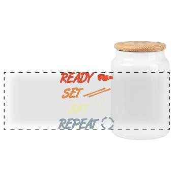 Ready Set Ski Repeat - Panoramic Cookie Jar with Wooden Lid - white - Front