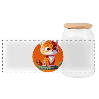 Little Tiger So Cute Child - Panoramic Cookie Jar with Wooden Lid - white - Front