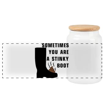 Sometimes you are a stinky boot - Panoramic Cookie Jar with Wooden Lid - white - Front