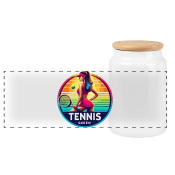 Tennis Queen Retro Badge - Boîte à biscuits avec couvercle en bois - blanc - Devant