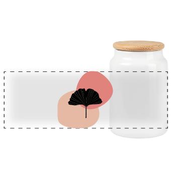 Gingko Blatt midcentury modern - Panorama Keksdose mit Holzdeckel - Weiß - Vorne