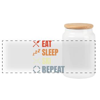 Eat Sleep Ski Repeat - Panoramic Cookie Jar with Wooden Lid - white - Front