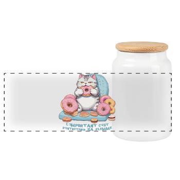 Foodie cat that eats donuts! humor - Panoramic Cookie Jar with Wooden Lid - white - Front