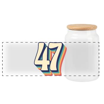 Vintage rétro T Shirt numéro 47 quarante-sept - Boîte à biscuits avec couvercle en bois - blanc - Devant
