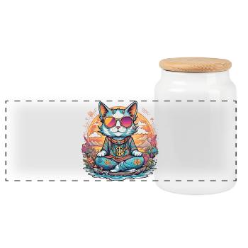 Hippie-Katze Reisen, Frieden und Liebe Humor - Panorama Keksdose mit Holzdeckel - Weiß - Vorne