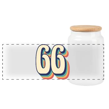 Vintage Retro T Shirt Number 66 Sixty Six - Panoramic Cookie Jar with Wooden Lid - white - Front
