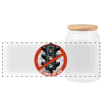 Die AMPEL ist AUS! - Panorama Keksdose mit Holzdeckel - Weiß - Vorne