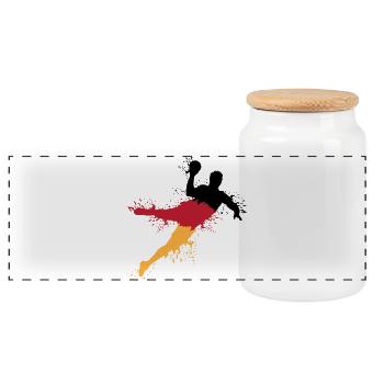 Handballer Handball Team Germany Symbol Logo - Panoramic Cookie Jar with Wooden Lid - white - Front