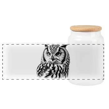 Owl - Panoramic Cookie Jar with Wooden Lid - white - Front
