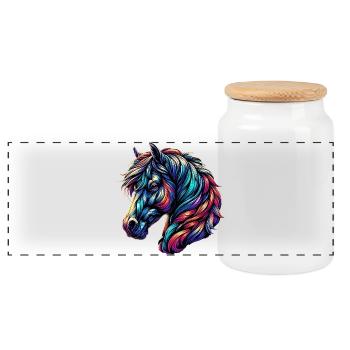 Horse - Panoramic Cookie Jar with Wooden Lid - white - Front
