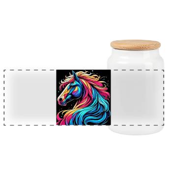 Horse - Panoramic Cookie Jar with Wooden Lid - white - Front