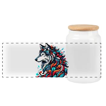 Wolf - Panoramic Cookie Jar with Wooden Lid - white - Front